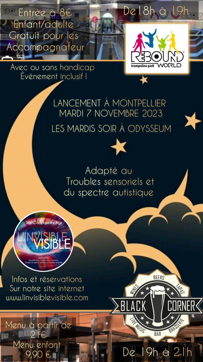 visible_l's tweet photo. 📣 Nouveau !!! Les mardis soir à odysseum !
Événement adapté et inclusif !!!
Infos et réservations sur https://t.co/UMZnAWzAfl
#Montpellier #Odysseum #tsa #autisme #handicap #troublesensoriels #inclusion #adapté #sortie #animation #trampoline #restaurant https://t.co/Q2rCEtCfxH