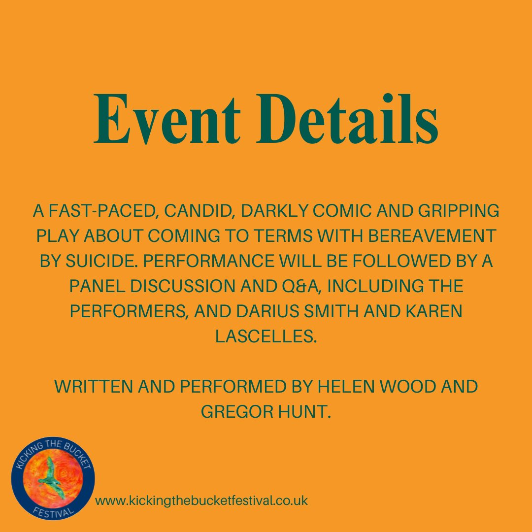 This Wednesday at <a href="/TheNorthWall/">The North Wall</a> we have 'Let's talk about Philip' 🎭

A darkly comic play about coming to terms with #bereavement by #suicide, followed by a discussion.

For more info and tickets: bit.ly/45I7c90
#oxford #kickingthebucketfestival #openconversation
