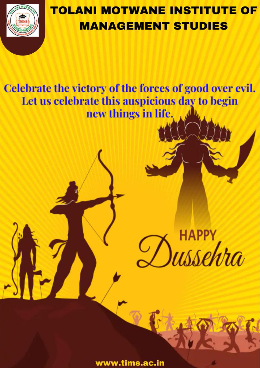 'May the victory of good over evil in the story of Dussehra inspire us to conquer our inner demons and spread love, light, and positivity. Happy Dussehra, everyone! 🙏🏹✨ #HappyDussehra #FestivalOfVictory 
#tmims
#tmimsadipur 
#lifeattmims