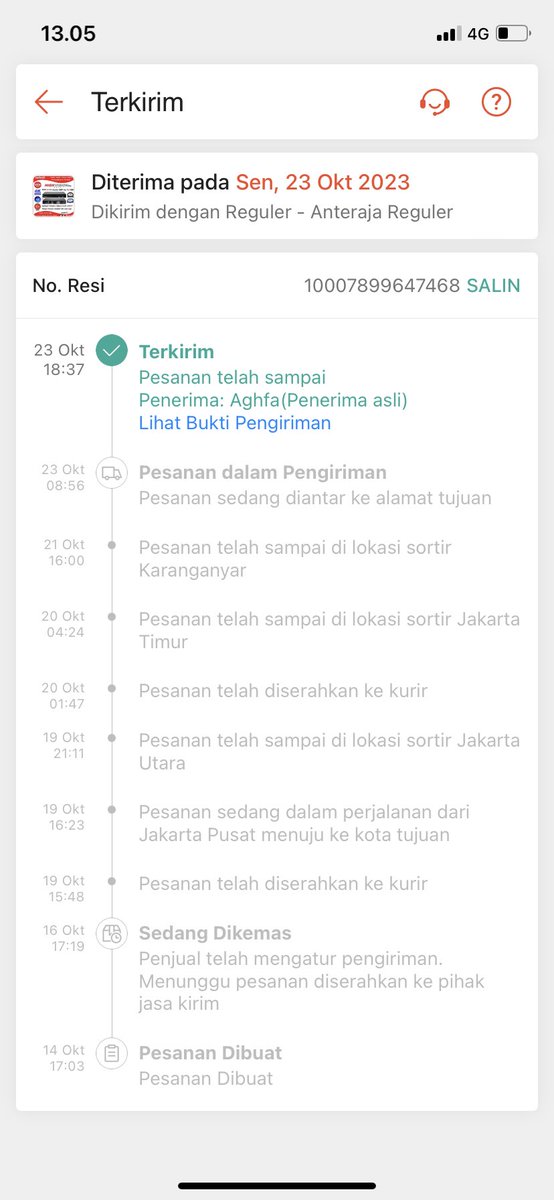 RinaldyAdi's tweet photo. @AnterajaCare @anteraja_id min paket aku statusnya sdh terkirim tapi fisiknya belum saya terima dan yg dibukti pengiriman itu bukan alamat saya. barangnya sangat urgent min. tolong dibantu solusinya secepatnya tks. https://t.co/qFNFTmnp50