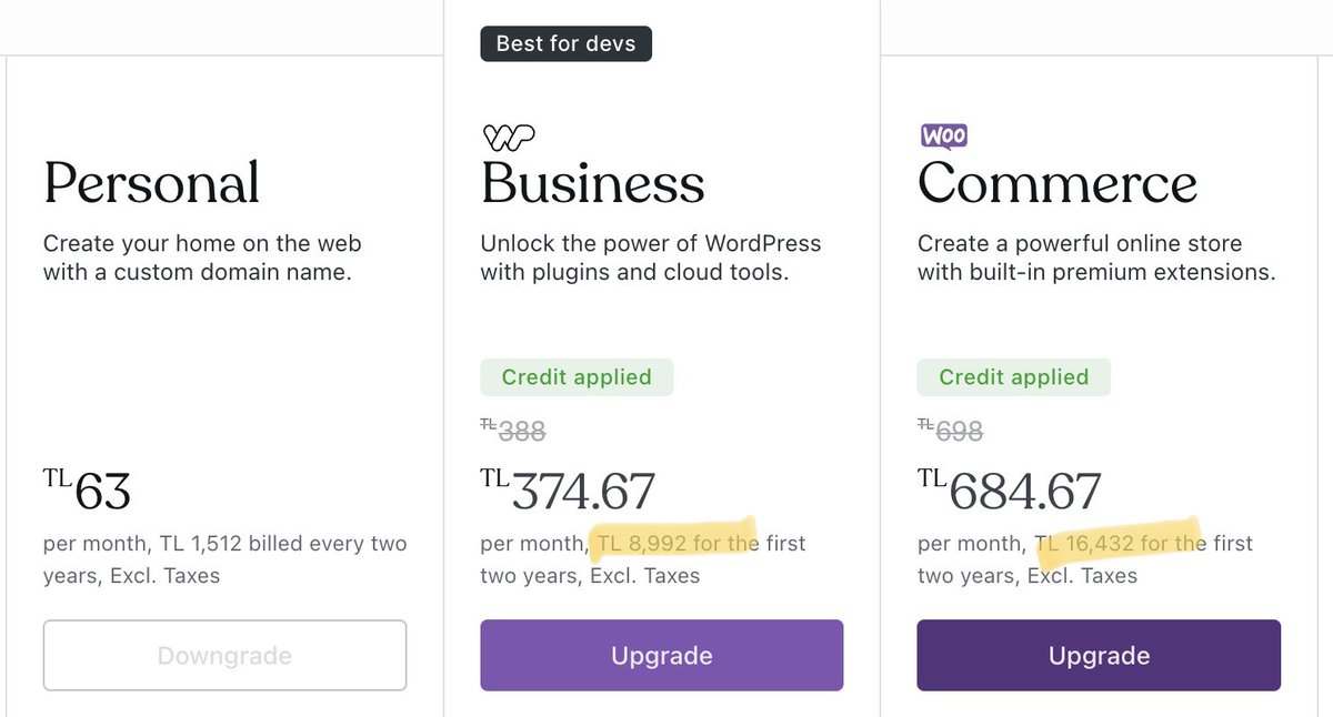 KoruSelahattin's tweet photo. Wordpress, are you aware that these price increases are definitely not acceptable for TR users? @wordpressdotcom https://t.co/RxSsCIPoqJ