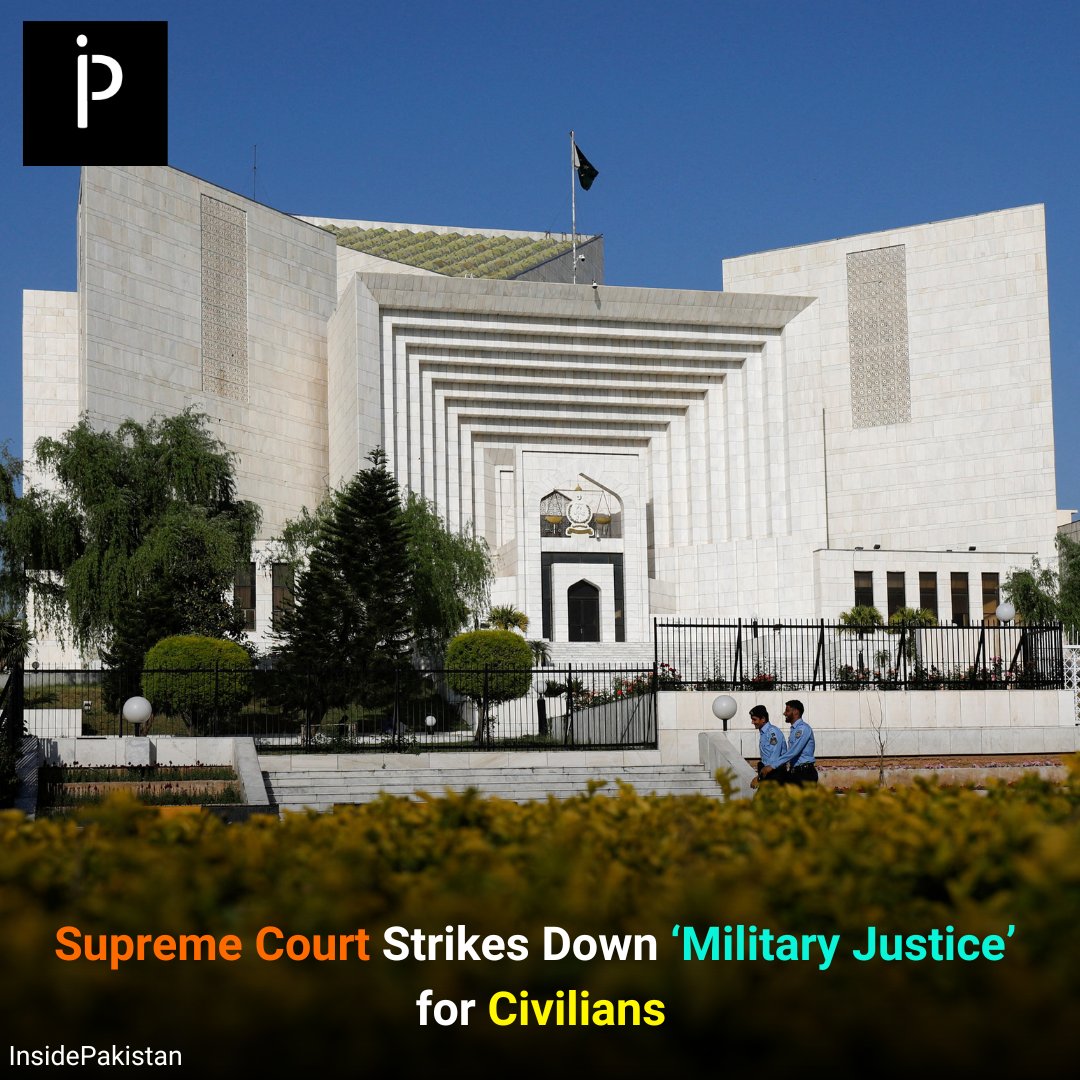 InsidePakistan6's tweet photo. #ISLAMABAD: In a judgement that was hailed widely across the political spectrum, a five-member bench of the #SupremeCourt on Monday declared unconstitutional by a majority of 4-1 the #MilitaryTrials of civilians for their alleged role in attacks on #army installations. https://t.co/68sfyDB7vF