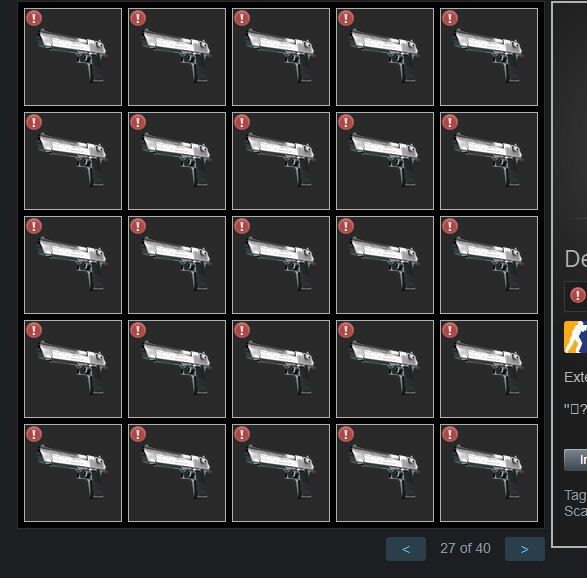 oozinteh's tweet photo. All of my skins are showing up as default desert eagles... I checked the trade history and inventory history and nothing has left my account, its like everything was transformed into a deagle instead of replaced. @TDM_Jesus @ohnePixel @austincsgo_ https://t.co/EkCjZ9m4uw