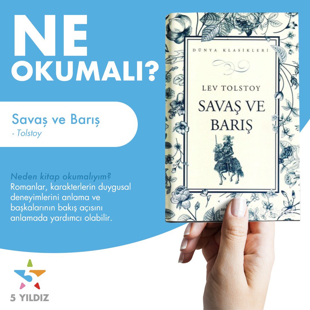 5 Yıldız Eğitim Kurumları tavsiye ediyor 📖🔍

Kitap okumak kelime dağarcığımızı geliştirir ve sınavda bilmediğimiz kelime ile karşılaşma riskimiz azalır. 🤓

#kitaptavsiye #kitap #savaşvebarış #nedenkitapokumalıyız #ayt #tyt #yks #lgs #5yildizkurs #salı