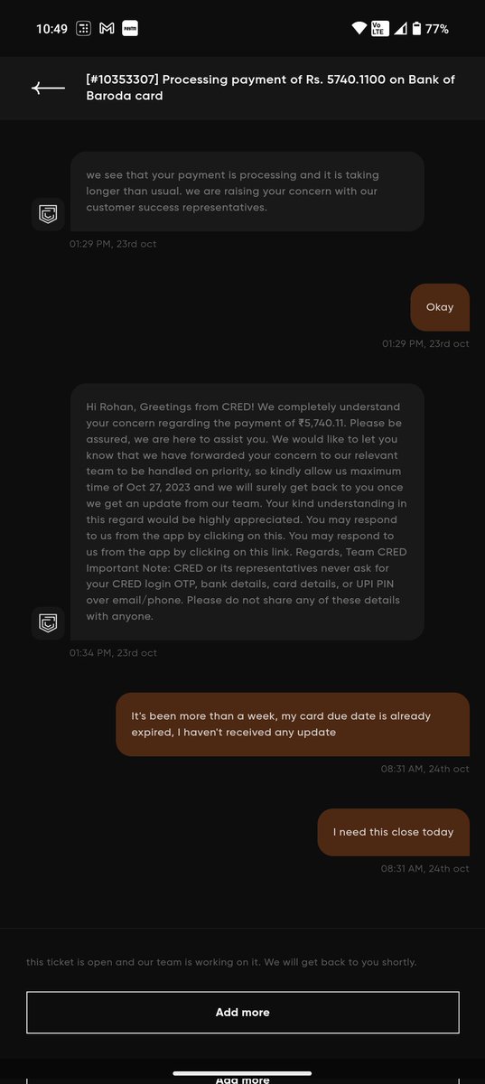 Rohnkpr's tweet photo. @CRED_club hi, my bill payment hasn't been updated for more than a week. https://t.co/87wKwHlzKv