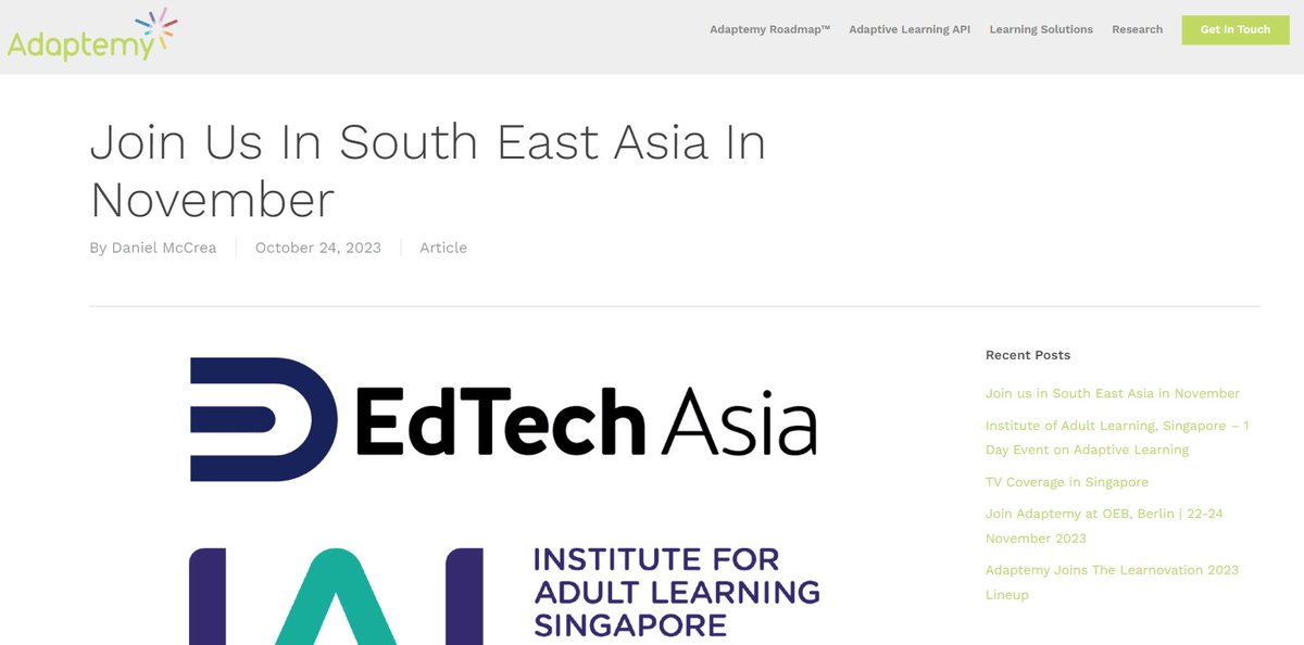 The Adaptemy team will be speaking at a series of events in South East Asia this November.

If your team is interested in improving and personalising learning with A.I., we would be happy to see you there!

adaptemy.com/join-us-in-sou…