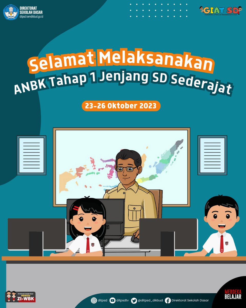 Selamat melaksanakan ANBK Tahap 1 Jenjang SD Sederajat.

Semoga sukses😊

#AsesmenNasional
#MerdekaBelajar
#CerdasBerkarakter