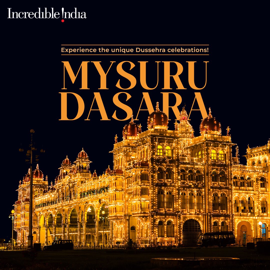 incredibleindia's tweet photo. Mysuru Dasara is one of Karnataka’s grandest celebrations. It is dedicated to the Goddess Chamundeswari and her victory over the demon Mahishasura. With over 400 years of heritage, it is the most eagerly anticipated event in Mysuru, celebrated with unparalleled zeal. Come, and experience this cultural extravaganza for yourself!