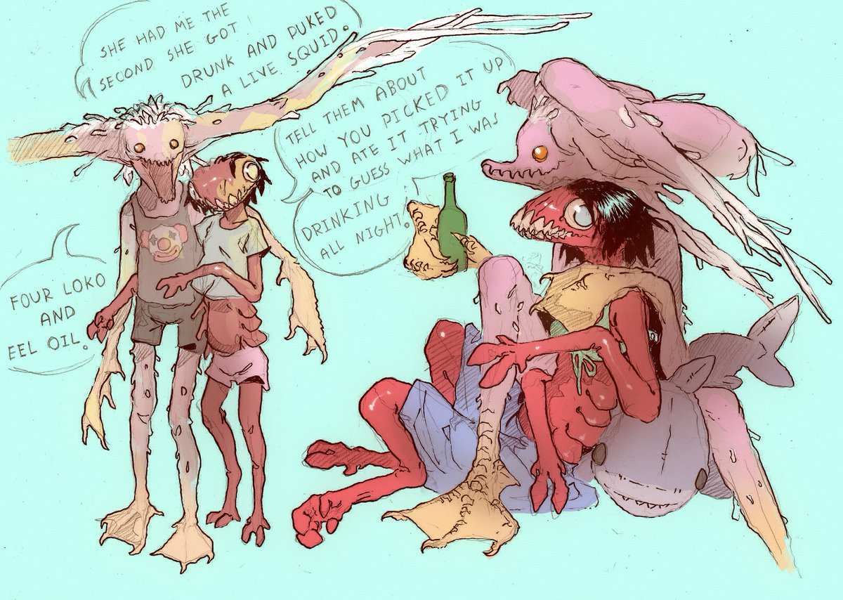 ScribblingC's tweet photo. Thinking about giving the blood shark eel girl a bird based BF. https://t.co/coeViTRuiC
