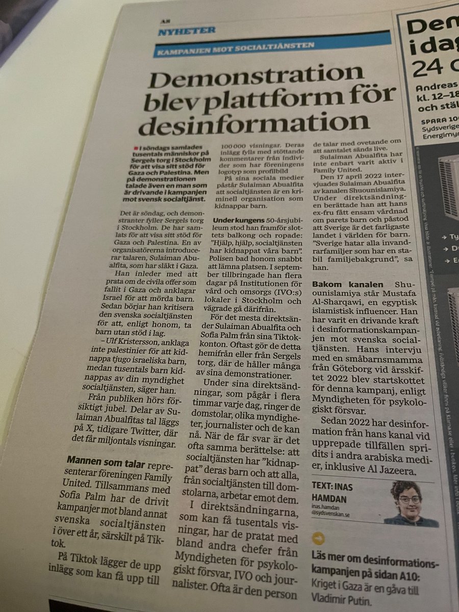 Lyssnar på nationalskatten <a href="/inashmdn/">Inas 🇸🇪</a> i P1 och läser henne samtidigt i Sydsvenskan. Enormt viktig rapportering om desinformation, antisemitism, islamism och intolerans - vecka efter vecka. En 🏆 till denna Malmöjournalist från Kroksbäck!