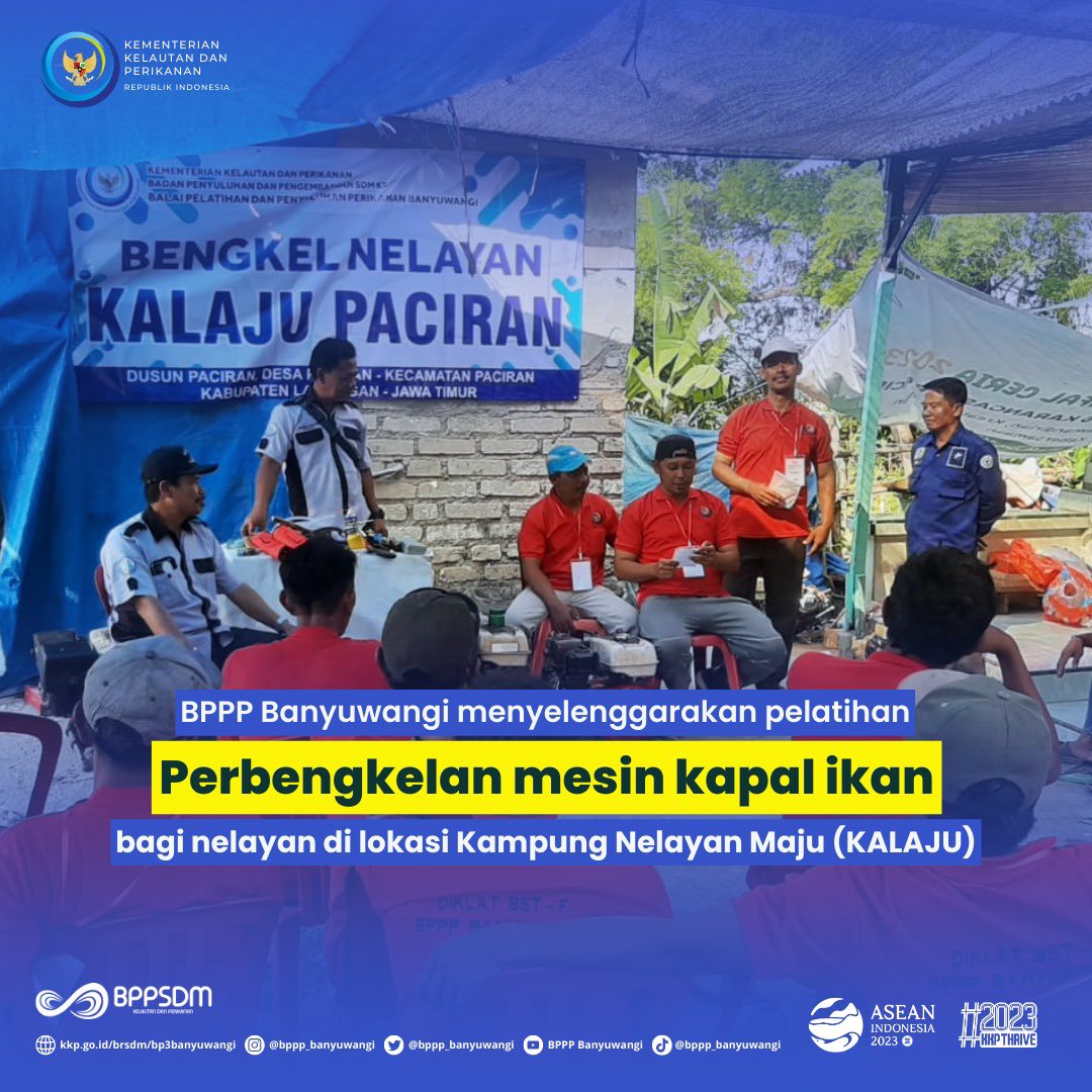 bpmkp_bwi's tweet photo. Dalam rangka mendukung keberhasilan Program Kampung Nelayan Maju (KALAJU), Balai Pelatihan dan Penyuluhan Perikanan Banyuwangi melaksanakan Pelatihan Perbengkelan Mesin Kapal Ikan bagi Nelayan dilokasi KALAJU Desa Paciran, Kabupaten Lamongan, Provinsi Jawa Timur.

@kkpgoid https://t.co/Mer4anq5s1