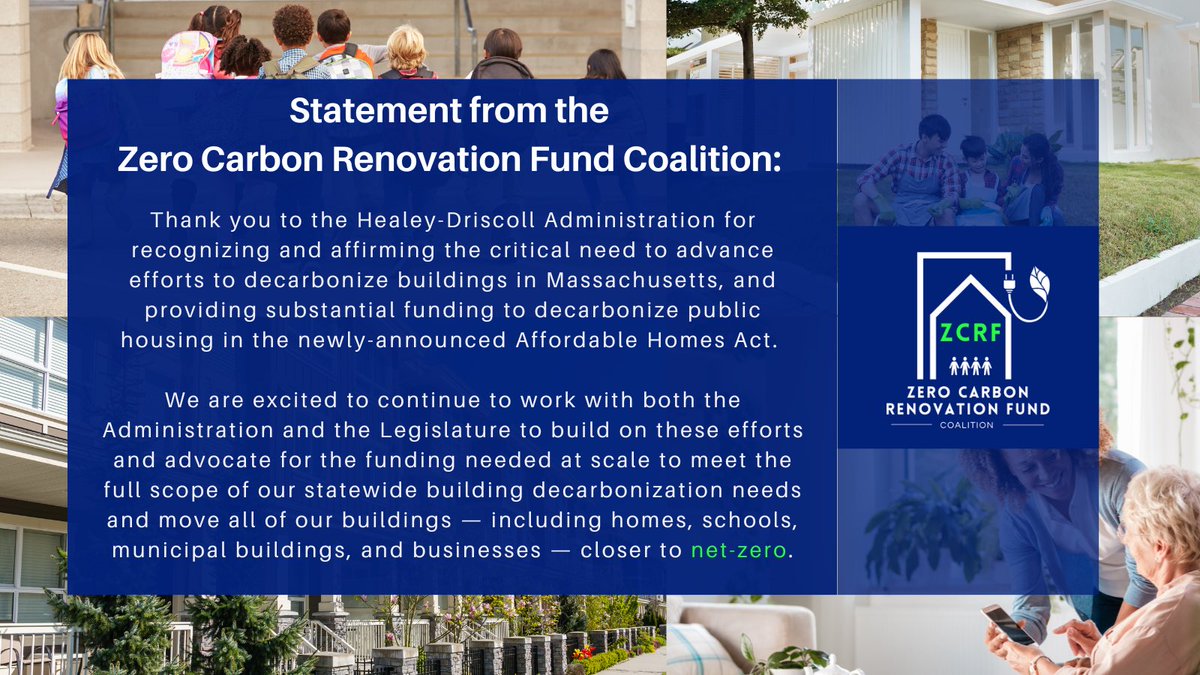 TY to @MassGovernor @MassLtGov for including $$ to decarbonize public housing in the #AffordableHomesAct & recognizing the importance of advancing statewide building decarbonization