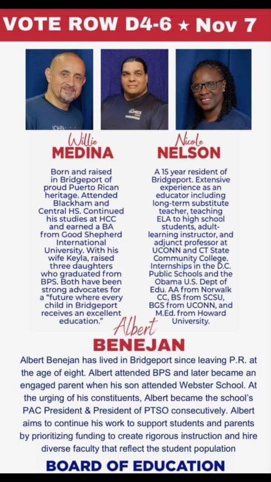 As your board member  now for 4 years  , it is an honor to run again to be your board member  again. Because  I feel it is not time for me to leave you alone for my parents,  students, and staff. With my 2 candidates, Mr. Medina  and Mrs. Nelson, we will do the difference.