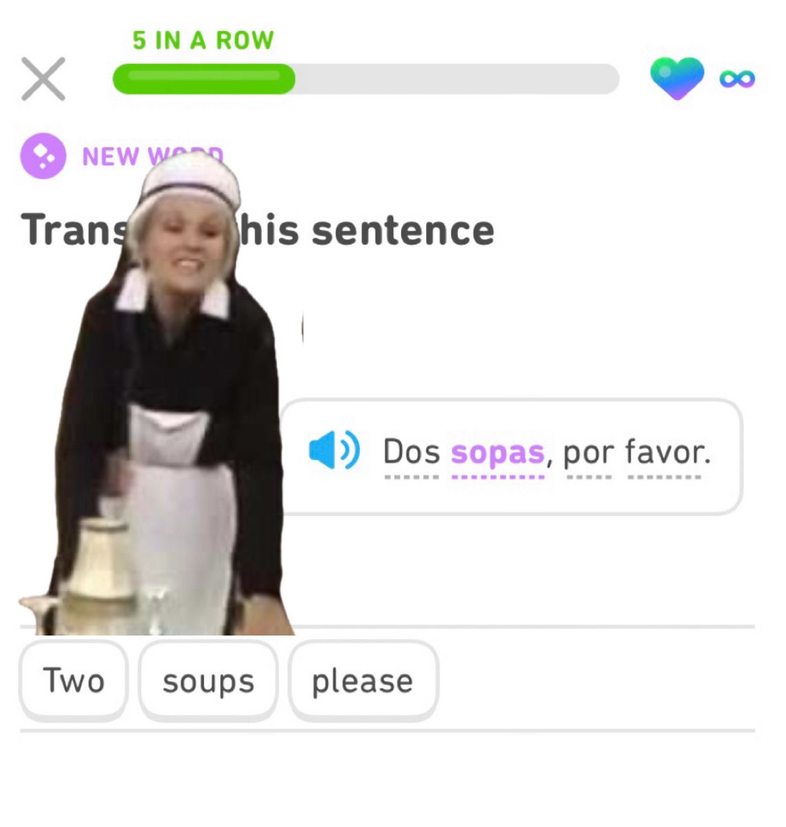 GhostJunta's tweet photo. Loving this #Duolingo upgrade
#TwoSoups https://t.co/16ww8RGdo4