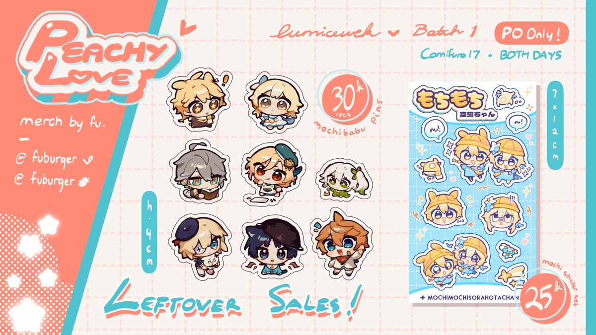 [LIKES and REBLOGS appreciated😍]  I'm opening pre-orders for the upcoming #cf17 this dec!!! I'm also going to add another batch around next month for stickers and such, see you there!!  fandoms: genshin impact (for now) PO period: Oct 24 - Nov 6   (link to the form below)