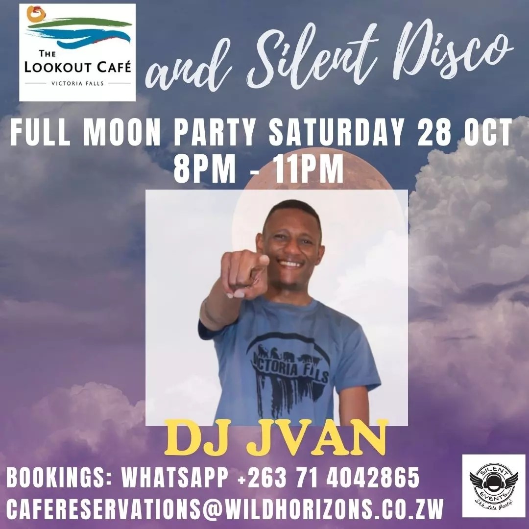 JVanSibanda's tweet photo. @antomukuwa A Silent Disco at The Lookout Cafe in Vic Falls is what I'm selling. Come through unwind and let's have fun.3 DJs, different genres, switch channels till you drop. 
#SilentDisco #letsrock #TheLookoutCafe #VictoriaFalls #SilentEvents #DjJVan #DjNkosiminator #T_Money #FullMoonParty https://t.co/t2MRHnDR9b