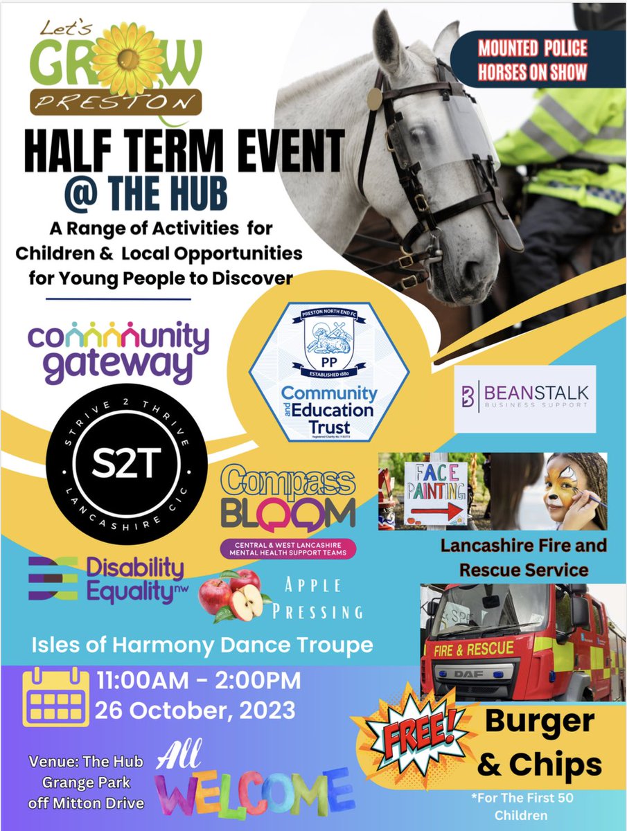 s2tlancs's tweet photo. Join us this Thursday at The Hub On The Park! @LetsGrowPreston
๐Free burger and chips for the first 50 #youngpeople
๐ญFree hotdogs from #TeamStrive2Thrive
Full day of activities for all ages!
#preston #lancashire https://t.co/uwyfVdu1dA