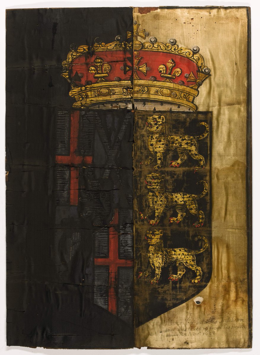 Our #ObjectOfTheWeek is this delicate painted silk banner in our collection, used at Oliver Cromwell's state funeral in November 1658. It's one of only 4 that survive and is on display until the end of November. #17thCentury #Huntingdon #collections