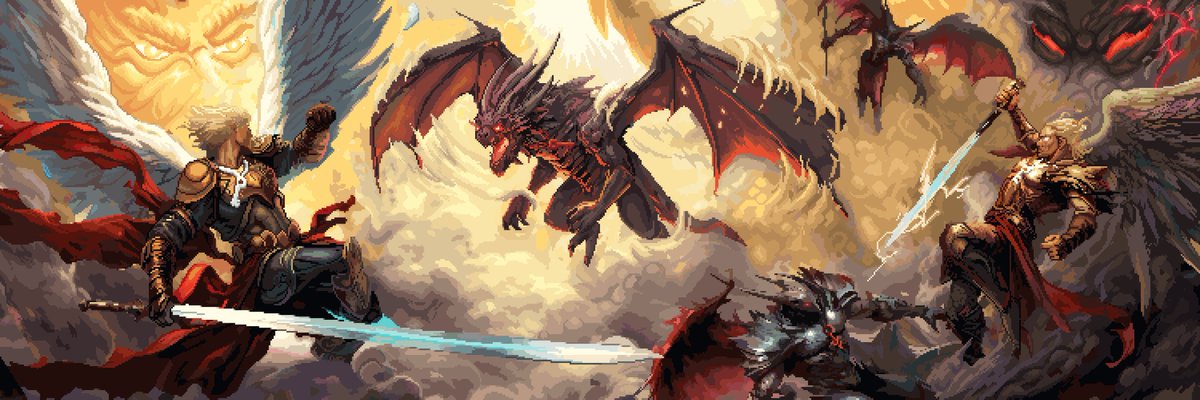 Angel warriors draped in shining armour clash with malevolent demons amidst the eternal battle of good and evil...

Which side will you choose...