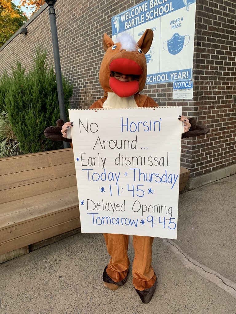 Early Dismissal Today &amp; Thursday - 7:45 a.m. - 11:45 a.m.
Delayed Opening Wednesday - 9:45 a.m. - 2:15 p.m.