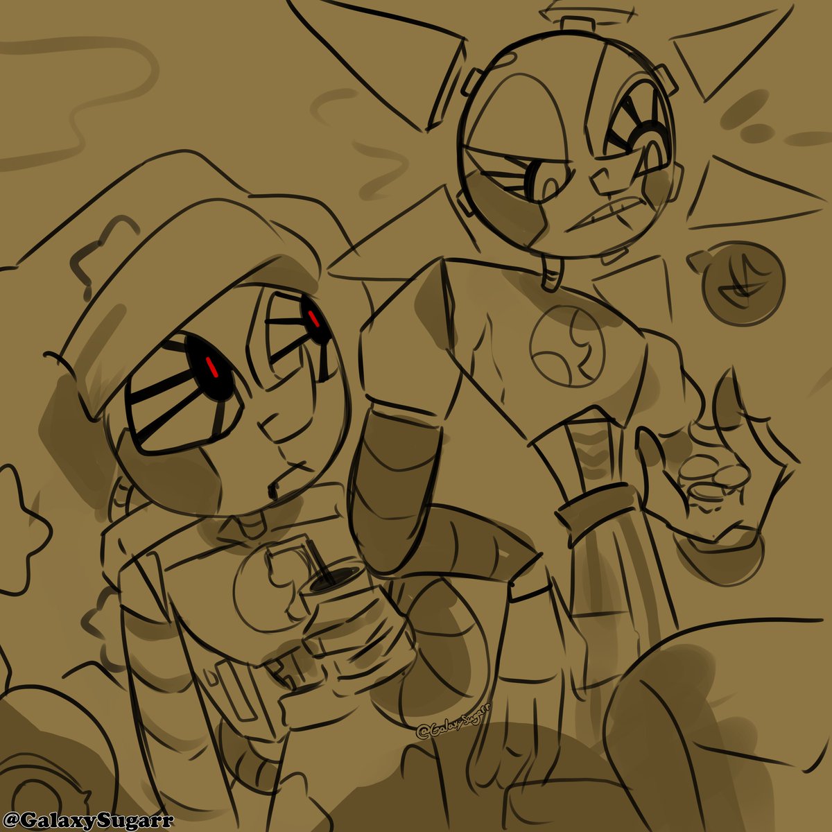 GalaxySugarr's tweet photo. Fallout AU.

Bit of redesigns for fun of my Sun n Moon Fallout Au. Just a pair of bots roaming the wasteland and trying to survive by selling random scraps.

Sun an indoor caretaker and Midnights for security and protection

#fnafsun #fnafmoon https://t.co/zopVWah1Ep