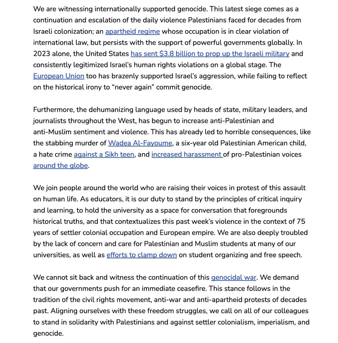 visegrad24's tweet photo. 1700 sociology professors have signed a joint letter accusing Israel of "genocide" and saying Hamas terror must be "contextualized” as a response to "75 years of settler colonial occupation and European empire."

What’s going on at American universities? https://t.co/yNAdk4TsOC