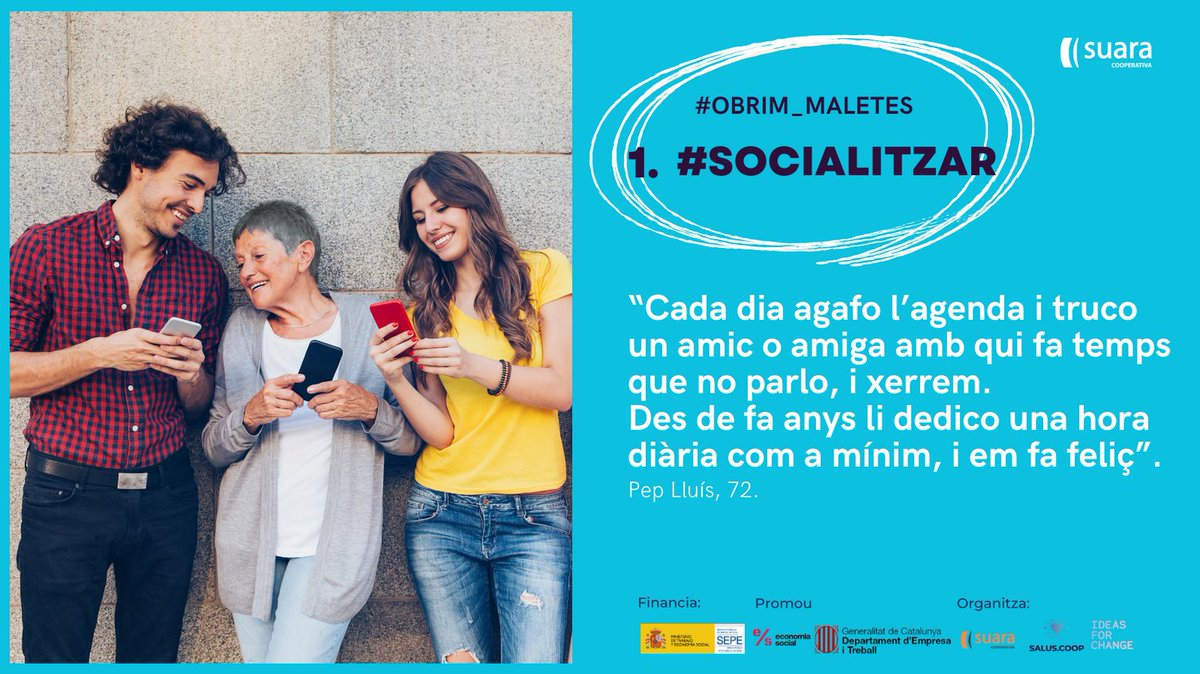 Salus.Coop (@saluscoop) on Twitter photo QUI TÉ UN AMIC, TÉ UN TRESOR.
La soledat és una de les principals cuases de depressió entre la gent gan.
El consell d’avui és senzill i a l’abast de tothom. Només cal ser constant 😊.
🗓️ Agenda una hora al dia
📞 ..i a trucar!
<a href="/suaracoop/">Suara Cooperativa</a> #BonaVida #+65 QUI TÉ UN AMIC, TÉ UN TRESOR.
La soledat és una de les principals cuases de depressió entre la gent gan.
El consell d’avui és senzill i a l’abast de tothom. Només cal ser constant 😊.
🗓️ Agenda una hora al dia
📞 ..i a trucar!
<a href="/suaracoop/">Suara Cooperativa</a> #BonaVida #+65