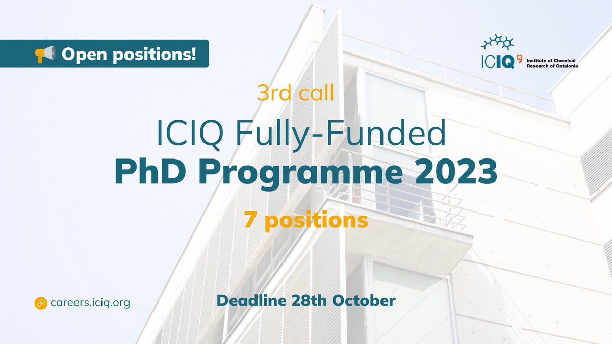 ICIQ (@iciqchem) on Twitter photo #ICIQJobs
⚠️ ICIQ Fully-Funded PhD Programme is the opportunity you are looking for!
🔹Research guided by world-renowned Group Leaders
🔹Explore international opportunities
🔹Gain comprehensive training
APPLY NOW 🔗careers.iciq.org/jobs/3215451-i…
<a href="/RSEQUIMICA/">RSEQ</a> <a href="/iCERCA/">Centres CERCA</a> <a href="/SOMM_alliance/">SOMM alliance</a> #ICIQJobs
⚠️ ICIQ Fully-Funded PhD Programme is the opportunity you are looking for!
🔹Research guided by world-renowned Group Leaders
🔹Explore international opportunities
🔹Gain comprehensive training
APPLY NOW 🔗careers.iciq.org/jobs/3215451-i…
<a href="/RSEQUIMICA/">RSEQ</a> <a href="/iCERCA/">Centres CERCA</a> <a href="/SOMM_alliance/">SOMM alliance</a>
