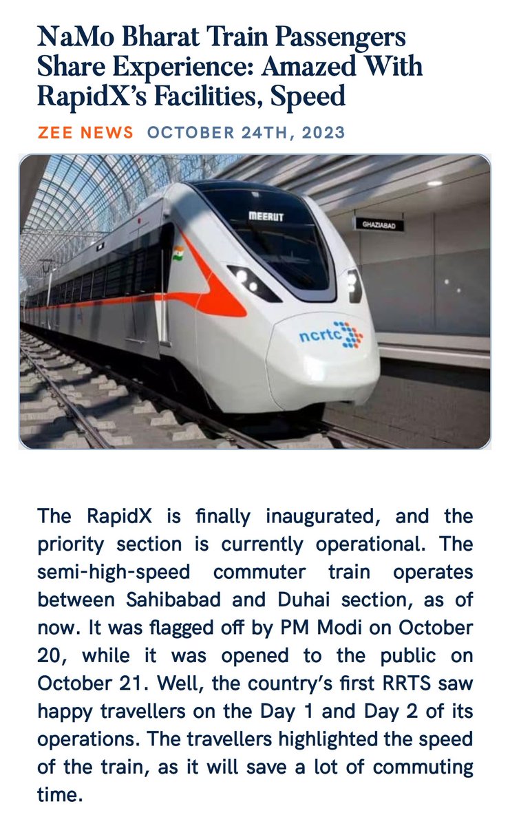 weiselaqua's tweet image. #NamoBharat #TrainPassengers Share Experience: Amazed With #RapidX’s Facilities, Speed
zeenews.india.com/railways/namo-…
