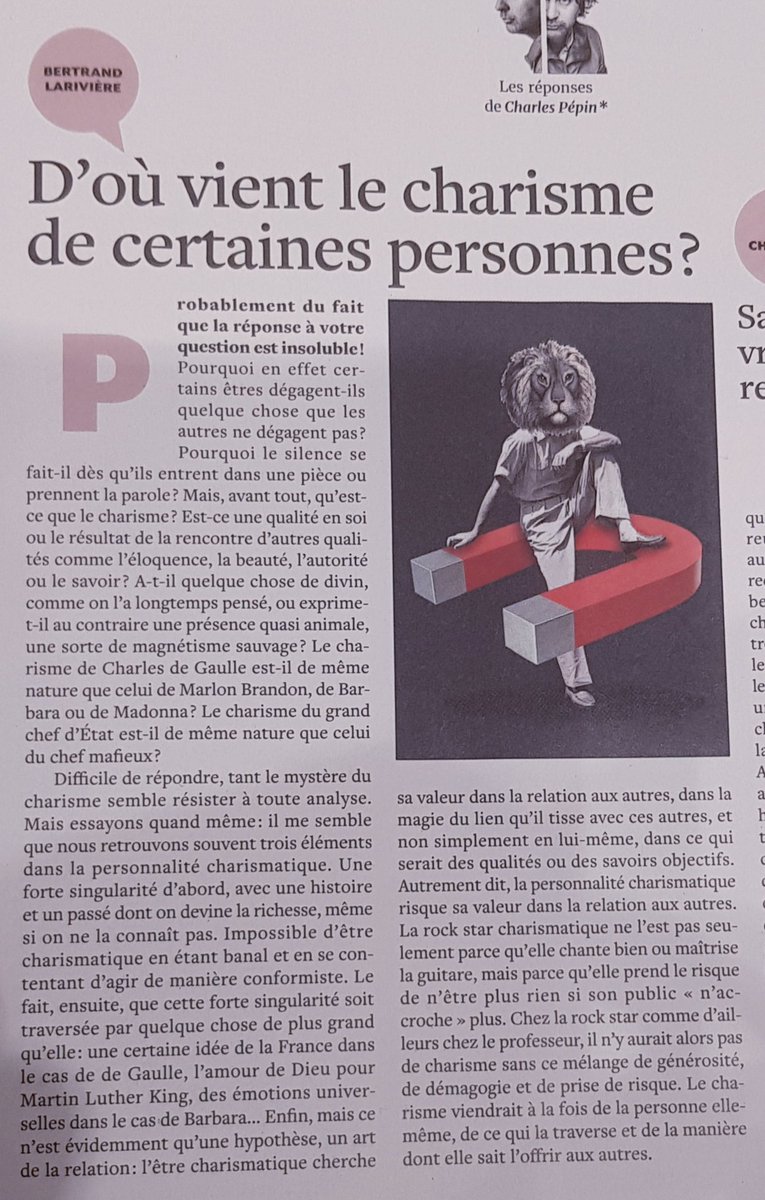 GuillouRachel's tweet photo. L'Instant philo avec @PepinCharles sur le charisme que certain(e)s degagent...ou pas
"La personnalité charismatique risque sa valeur dans son rapport aux autres"
#perdir #alterite #philosophie https://t.co/nBhY47Ksiw