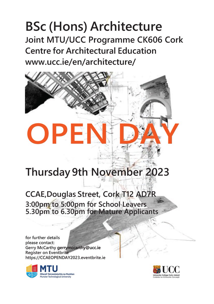 Study #architecture @UCC and @MTU_ie! Open Day - 9th November at Cork Centre for Architectural Education. Register here: eventbrite.ie/e/ck606-bsc-ar…