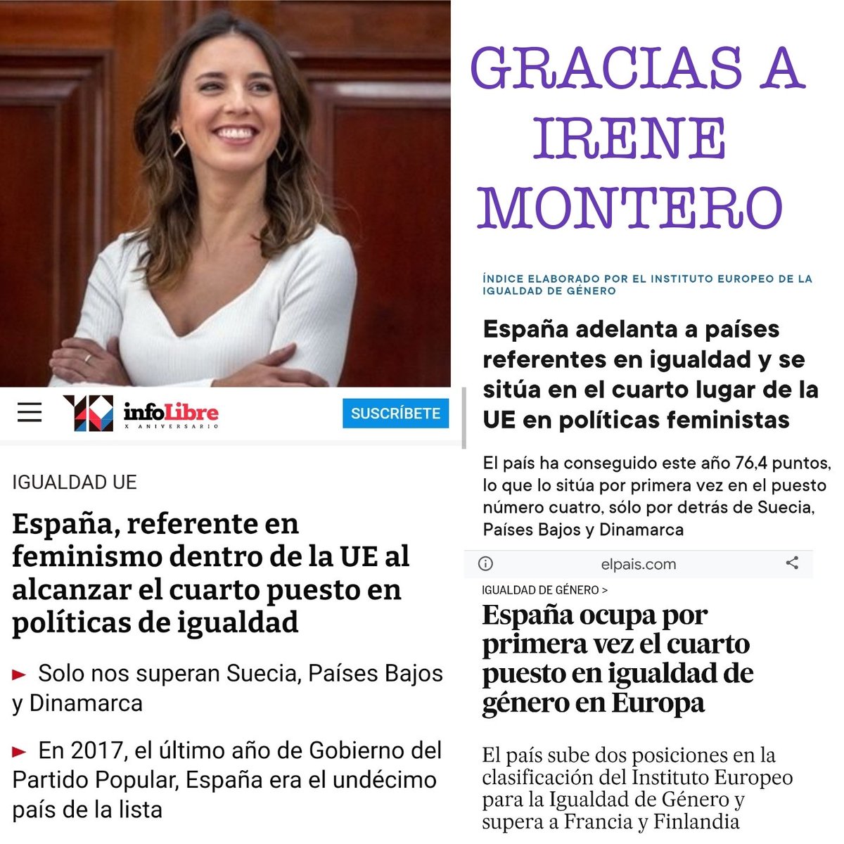 Scarlett_GJ's tweet photo. Los nombres sí son importantes. España avanza como nunca en derechos de las mujeres gracias a la lucha de Irene Montero.
Tiene que seguir siendo Ministra de Igualdad en la próxima legislatura
#GraciasIrene 
#YoConIreneMontero https://t.co/vlZUbwIex8