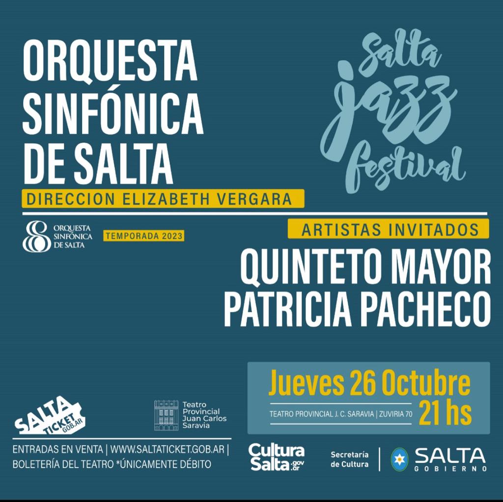 ¡¡¡A puro Jazz!!! el jueves a las 21 hs. en el Teatro Provincial J.C.S. Entradas por saltaticket.gob.ar 
Más info en face www.OrquestaSinfonicaDeSalta