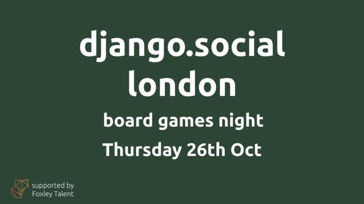 DjangoSocial's tweet photo. On Thursday our London group are due to have a board games night.

Unfortunately we do not have a venue to host us!

Please get in touch if you think you may be able to help out.

All we need is a bit of space to socialise.

THANK YOU

#DjangoLondon #DjangoSocial #DjangoMeetup https://t.co/zv4o7J9RTt
