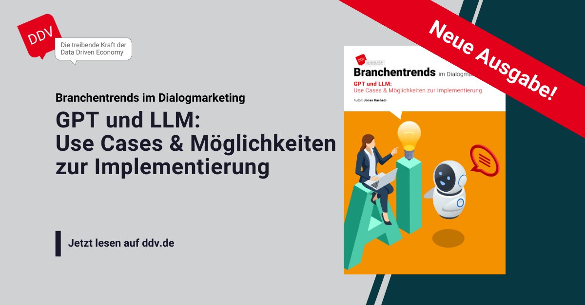In der neuen Ausgabe der Branchentrends im Dialogmarketing von @FUNKEMEDIEN dreht sich alles um KI - insbesondere Sprachmodelle. Erfahren Sie Hintergründe, Anwendungsfälle und Möglichkeiten zur Implementierung und Nutzung.  

▶️Zum Download: bit.ly/46FlZT5