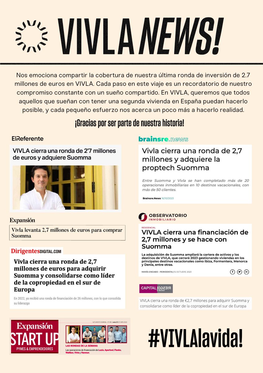 Estamos muy contentos de compartir la cobertura en algunos de los periódicos más destacados de España, celebrando nuestra reciente ronda de inversión de 2.3 millones de euros en VIVLA.