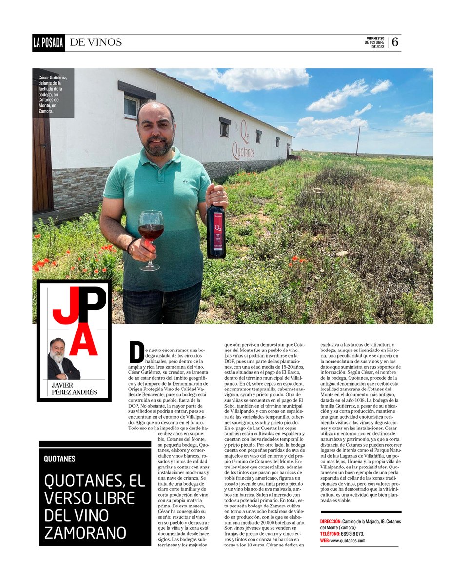 "Se elaboran una media de 20.000 botellas al año.Son vinos jóvenes que se venden en franjas de precio de cuatro y cinco euros y tintos con crianza en barrica en torno a los 10 euros."

🗞️🗞️Mi artículo sobre <a href="/quotanes/">Quotanes</a> en @diariocylmundo
