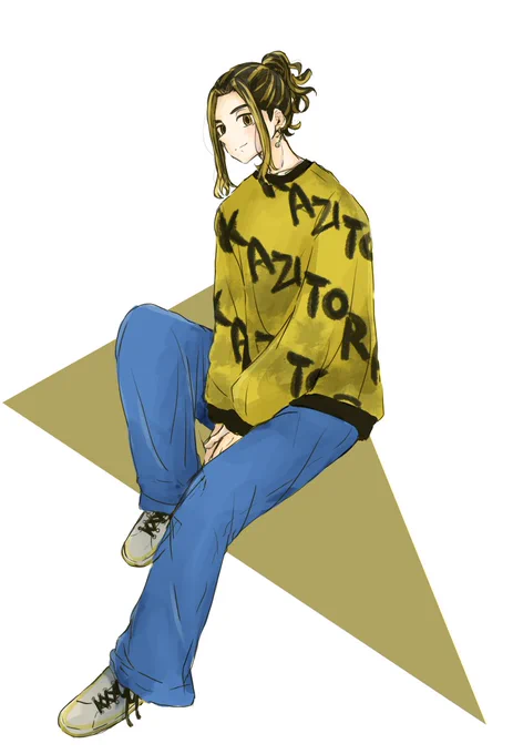 かずとら 似合いそうな服あるよって友達に言われて描いてみた〜!文字の部分は名前にした ほんもんはもっとオシャレだったよ