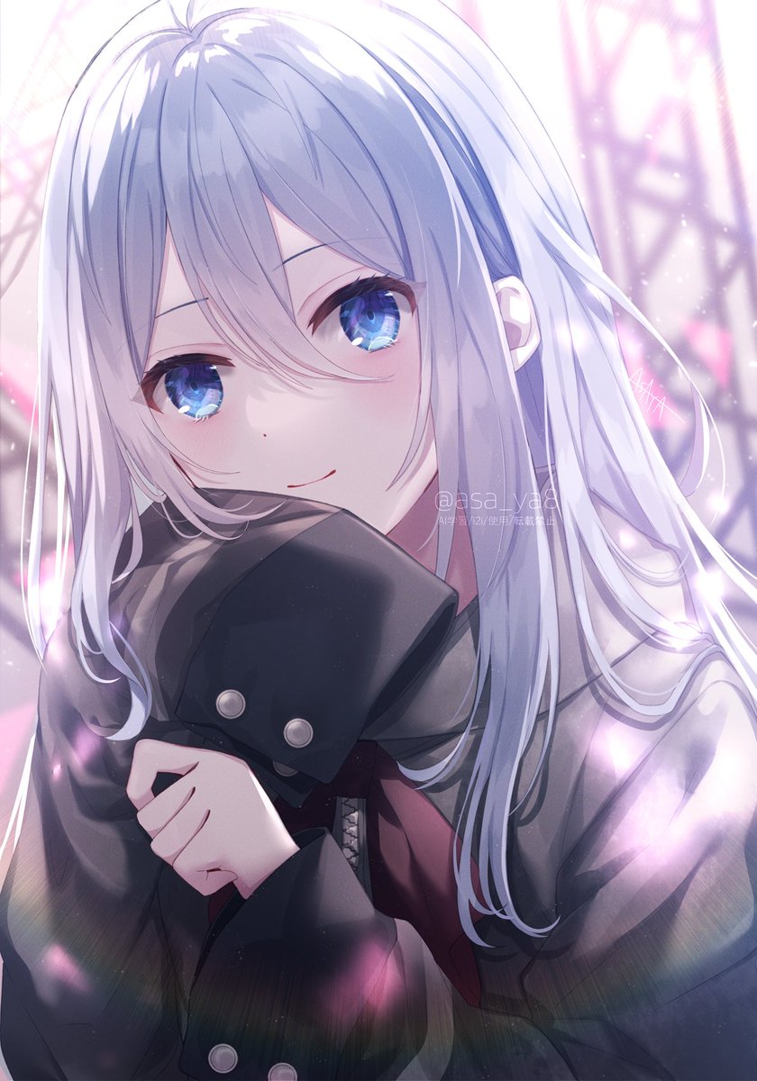 1girl solo blue eyes long hair hair between eyes looking at viewer closed mouth  illustration images