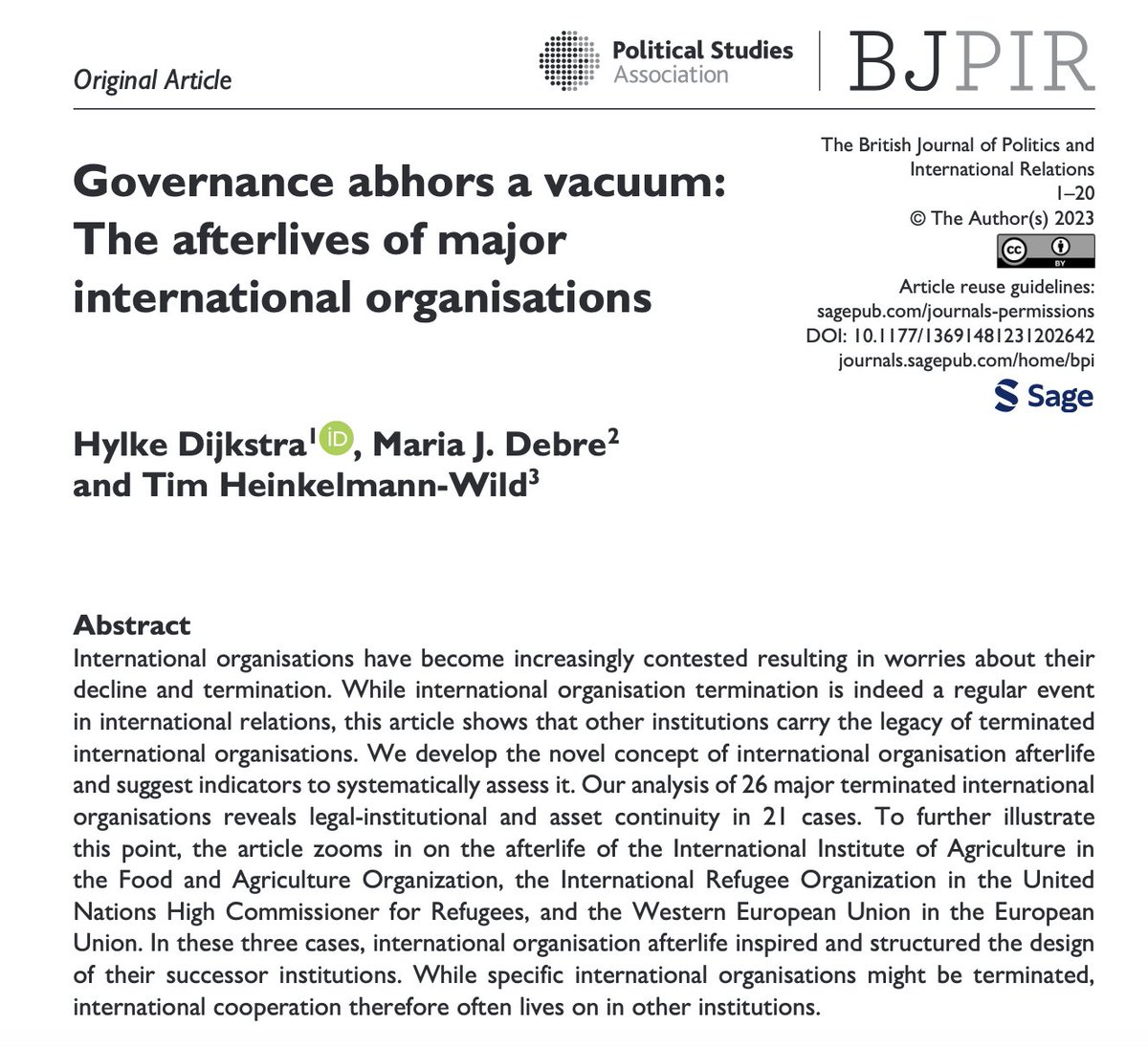 NEW ARTICLE: 'Governance abhors a vacuum: The afterlives of major international organisations' with @DebreMaria @heinkelmannwild published in @BritJPIR journals.sagepub.com/doi/10.1177/13…