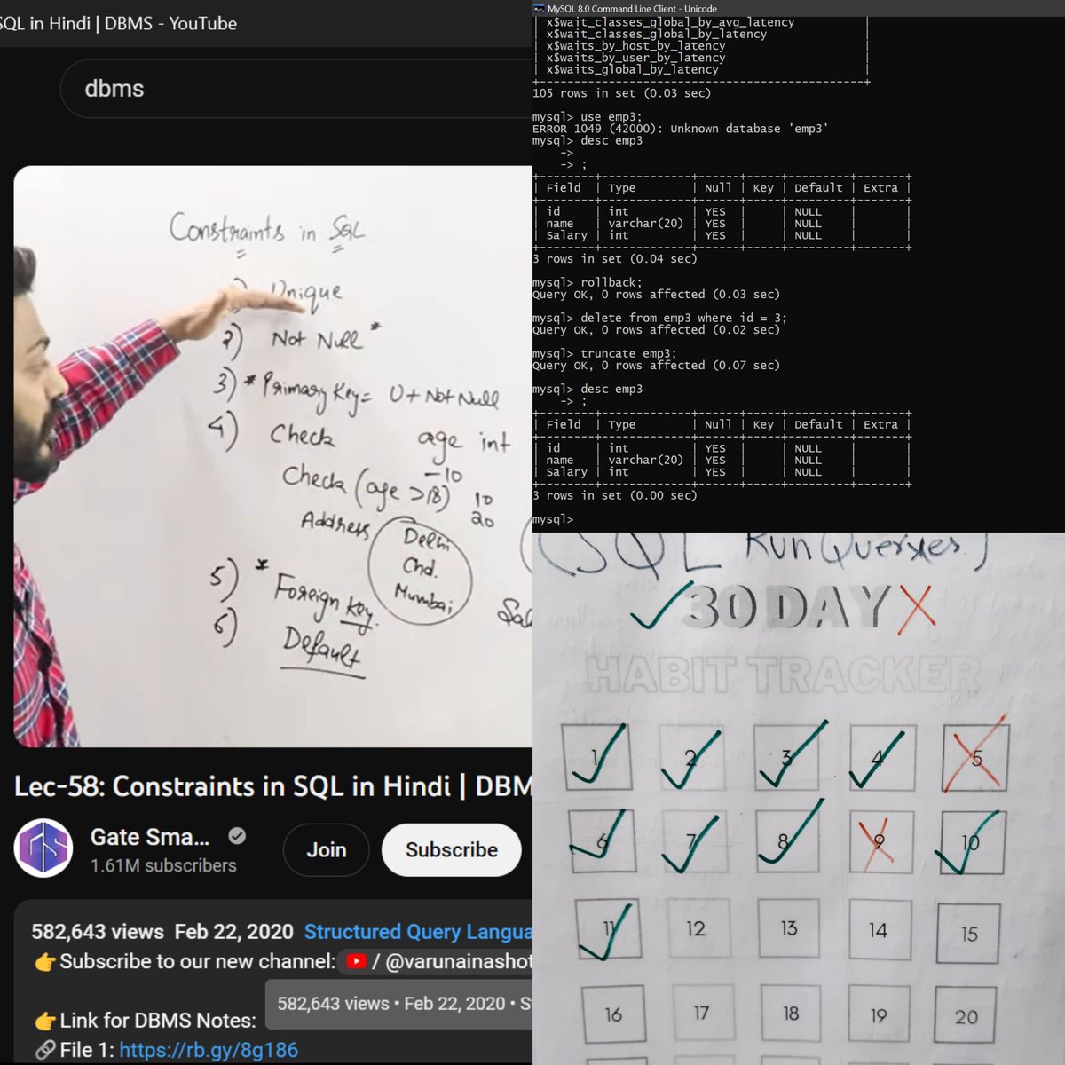 Sahilsher2710's tweet image. Day 82 of #100DaysOfCode
In #StriversA2ZDSA
> Learn Collection framework
>Solve 1 new problem on #codingNinja
In #SQL:
>Watch new LEC.
>run Quiry
9 days of
#5OdaysofwordPowerMadeEasy
Revise all 3 sessions
#Gate preparation
Watch 1 lecture