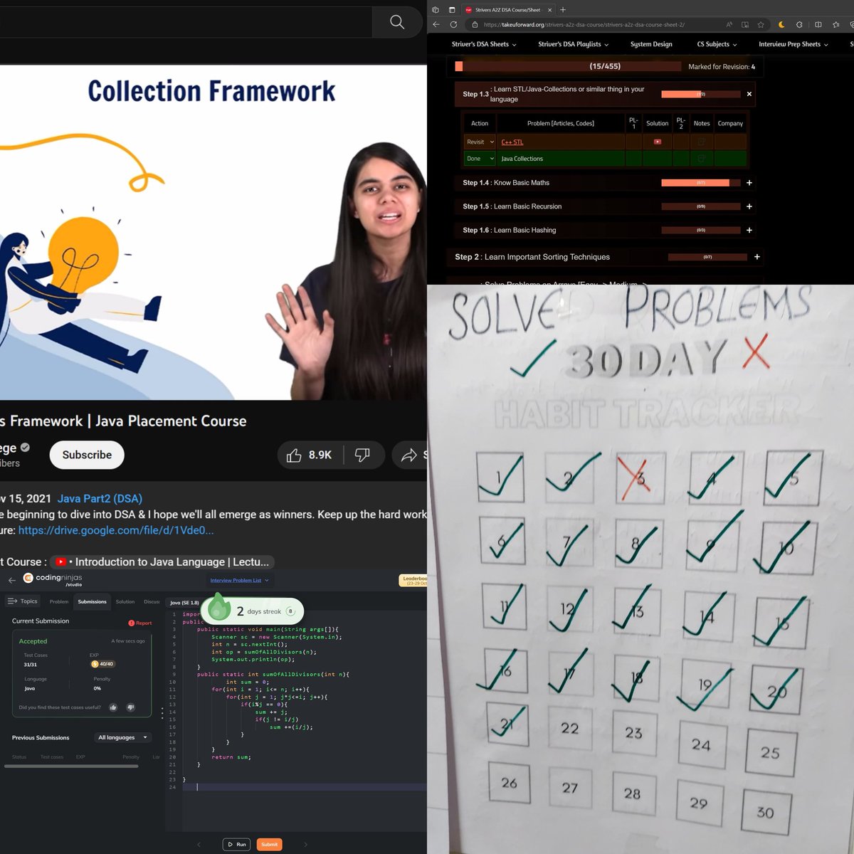Sahilsher2710's tweet image. Day 82 of #100DaysOfCode
In #StriversA2ZDSA
> Learn Collection framework
>Solve 1 new problem on #codingNinja
In #SQL:
>Watch new LEC.
>run Quiry
9 days of
#5OdaysofwordPowerMadeEasy
Revise all 3 sessions
#Gate preparation
Watch 1 lecture