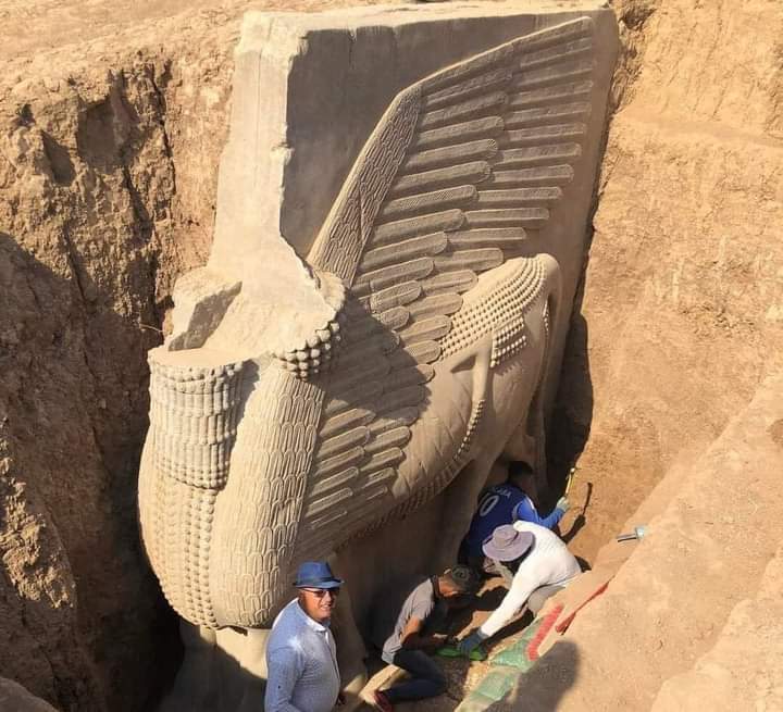 توضيح بشأن إكتشاف الثور المجنح : 

"الثور المجنح هذا تم اكتشافه من قبل بعثة تنقيب عراقية برئاسة الدكتور محمد صبحي الدليمي في العاصمة الآشورية دور-شروكين (خرسباد الحالية ) في مطلع التسعينات من القرن الماضي وتم دفنه للحفاظ عليه بغية اعادة بناء المدينة كموقع سياحي يليق ....