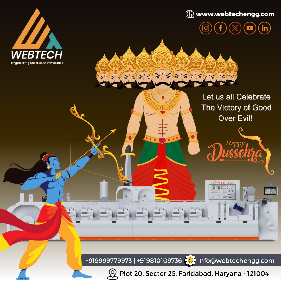 Webtech_group's tweet image. When you witness the burning effigy of Ravana, remember that all your worries and anxieties will burn with it and pave the way for happiness and excitement in your life and those around you. 
A very Happy Dussehra to you and your family.
webtechengg.com