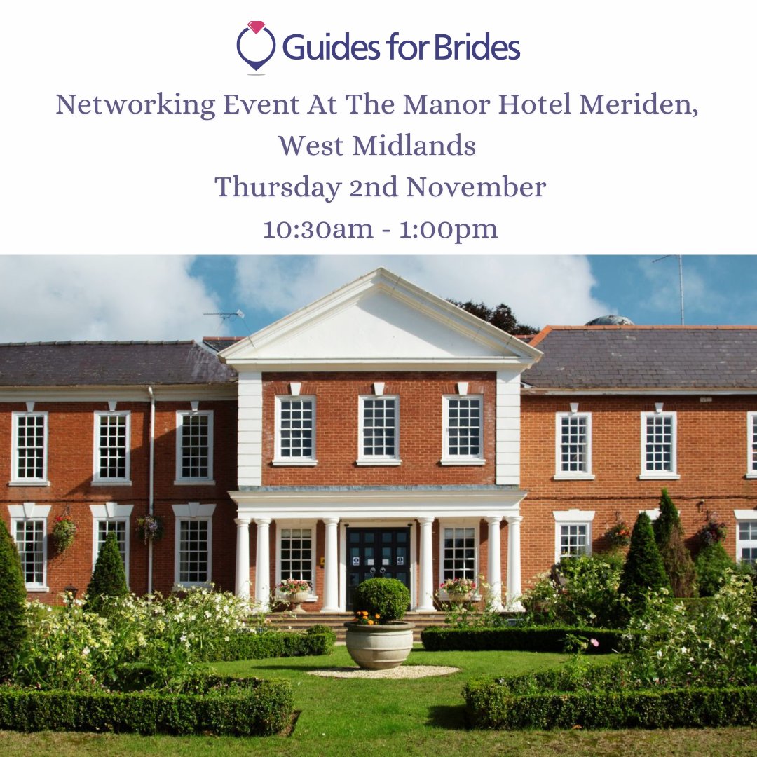 Join us at The Manor Hotel Meriden for our Networking Event. Tickets are free for Guides for Brides paid advertisers. Non-advertisers are welcome to join us for a charge of £15 per person. Reserve your place by clicking the link below 👇 eventbrite.co.uk/e/guides-for-b…