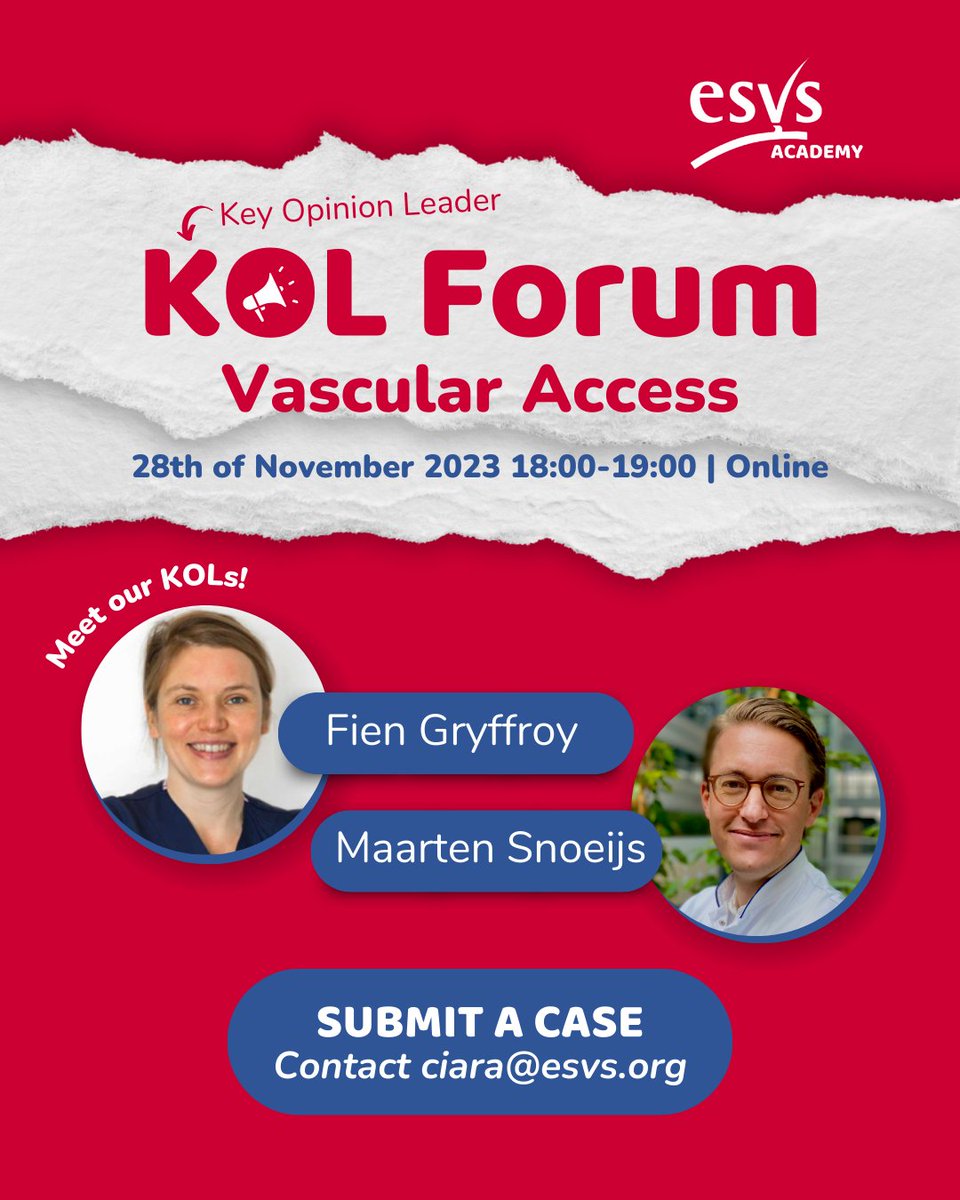 How do we become better doctors? 🍎By learning from each other! Submit a tough vascular access case for our KOL Forum on the 28th of November! More info ℹ️ esvs.org/event/kol-foru… @drflaviag #vascular #vascularaccess