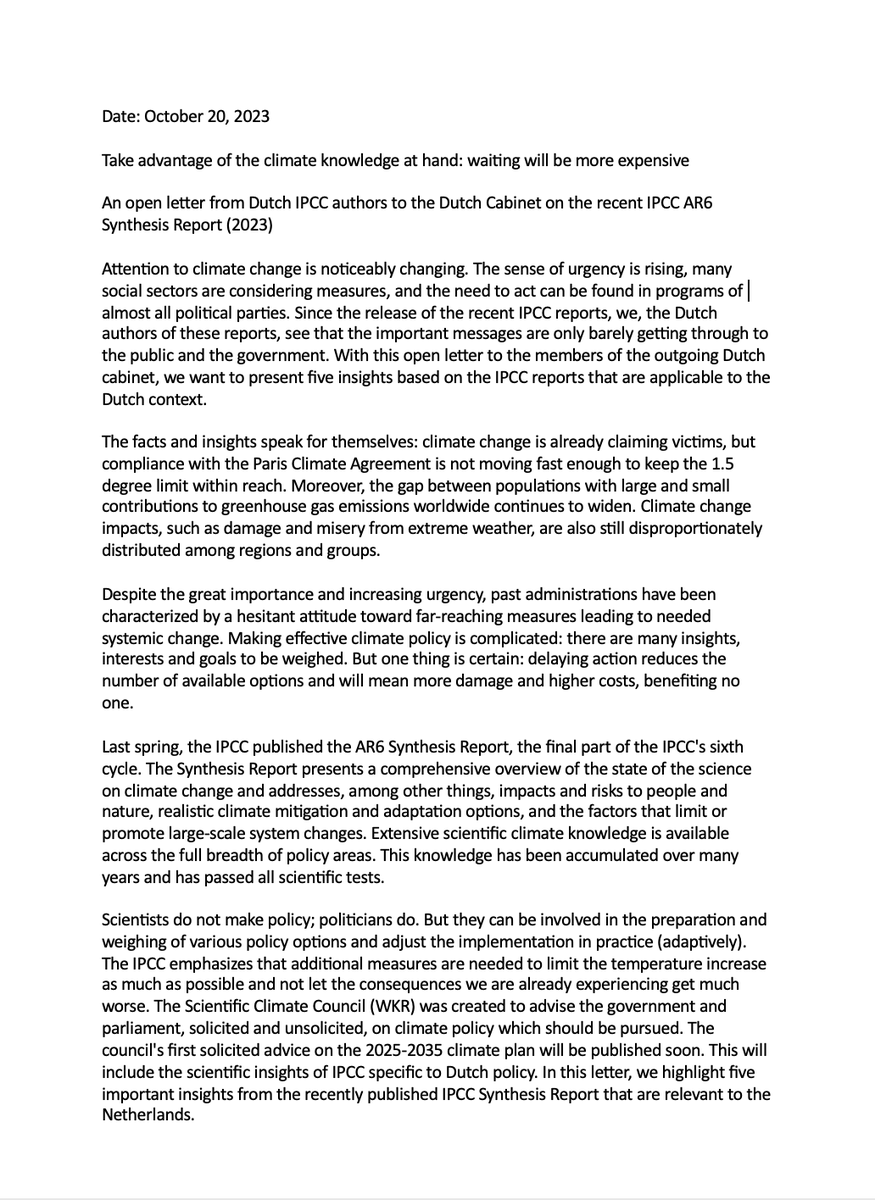 🚨 Alarmed by important messages about the urgency of #climatepolicy barely getting through, the Dutch <a href="/IPCC_CH/">IPCC</a> authors (including EP Groningen's professor Linda Steg) wrote an open letter to the Dutch Cabinet earlier this week. 🚨 Read it in English: 🧵 (1/6)