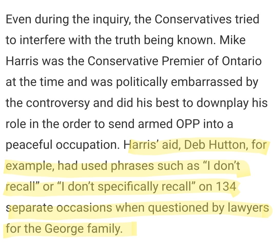 Dred_Tory's tweet photo. History nerds will know that Deb Hutton, wife of former PCP leader Tim Hudak, isn't just any old party hack. She was a senior aide to Mike Harris, and helped his loathsome government slime out of criminal responsibility for the Ipperwash disaster. And was amply rewarded for it. https://t.co/DTZSG1JaC3