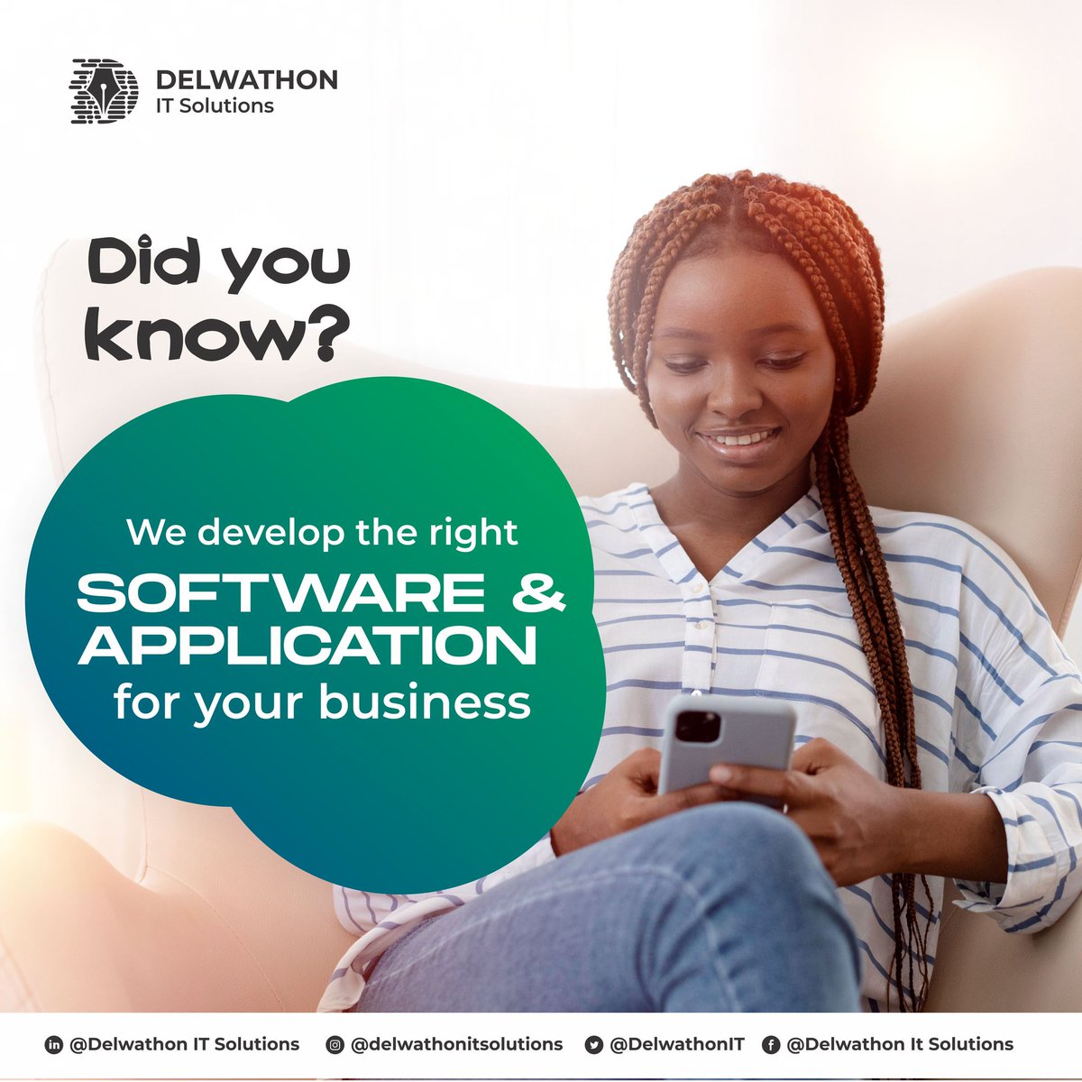 DelwathonIt's tweet photo. Whether you're a small startup or a large enterprise, our comprehensive range of services is tailored to meet your unique needs.💯

Contact us: info@delwathon.com 

 #TechNews #technology
#appdevelopment #SoftwareDevelopment #technigeria 
#Nigeria https://t.co/I3hlT93MVj