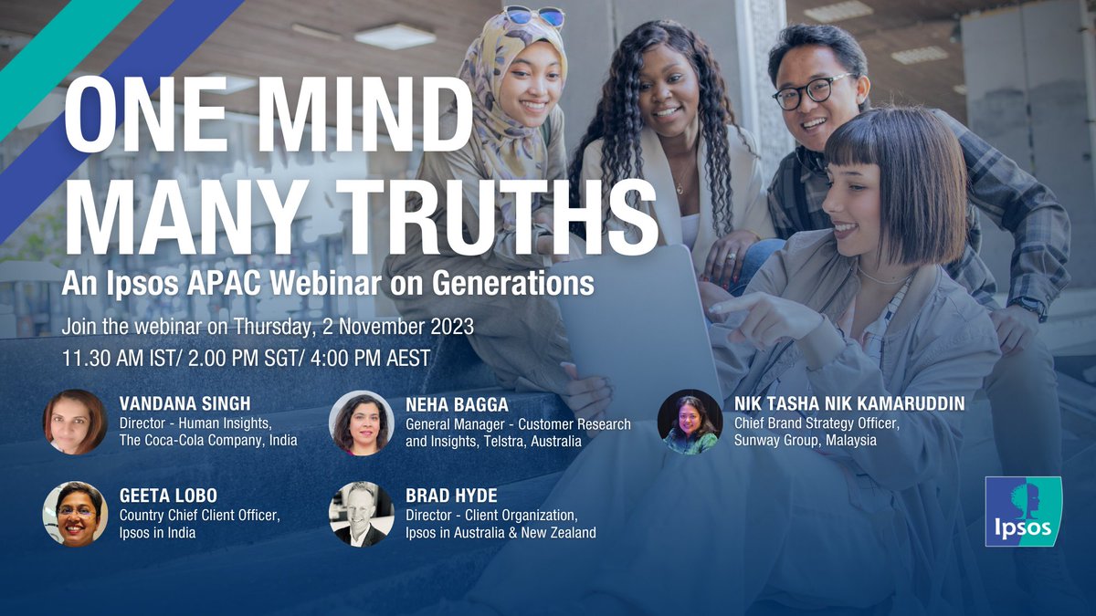 IpsosInIndia's tweet photo. Join our #webinar hosted by #Ipsos in APAC, as we and our expert #clientpanel describe why #generationalanalysis matters, share insights, #bustmyths and provide real-world examples of how to better understand and market to different #generations throughout our region. https://t.co/SNvsuCMqBE
